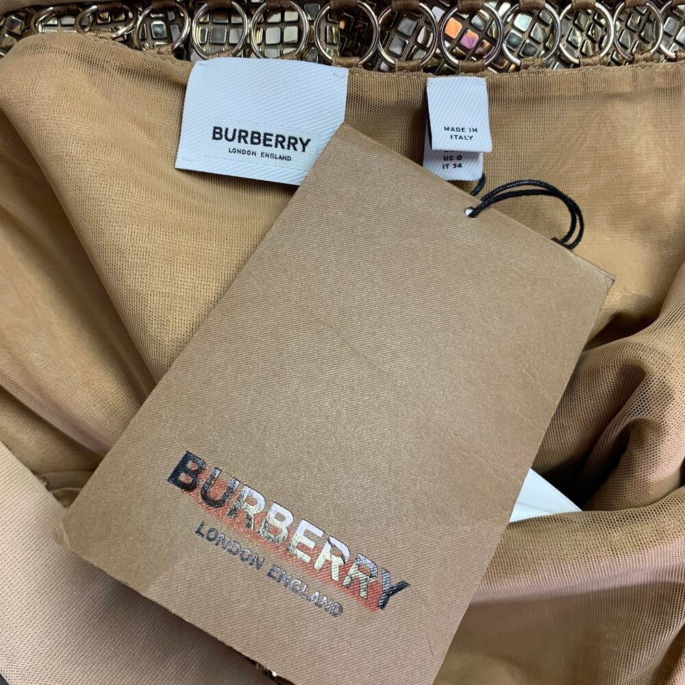 BURBERRY Size 0 Gold Beige Viscose Blend Disco Embellishment Mermaid Skirt - Picture 5 of 6